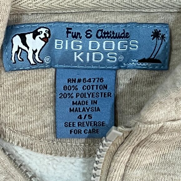 Big Dogs Kids Cream Full Zip Sweatshirt Jacket - Youth Size 4/5 - Picture 2 of 3